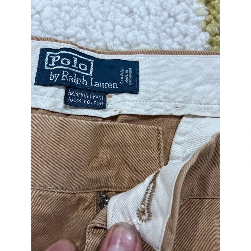 Polo Ralph Lauren Hammond Pant Mens 35x32 Tan Pleated‎ Cuffed Cotton Chinos Tan